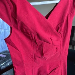 💰1950's Vintage V Neck Ruched Sheath Formal Pencil Dress! Beautiful red!